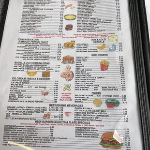 the menu for the restaurant