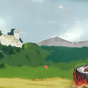 Sweet mural above the meat counter.