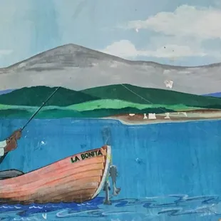 Sweet mural above the meat counter.