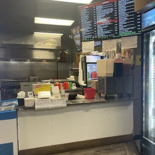 Menu and restaurant in the back.