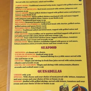 Menu: plates are substantial in size.