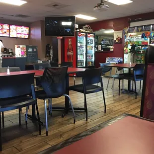 Grocery store next door with authentic Mexican food and spices. Six booths and five tables.