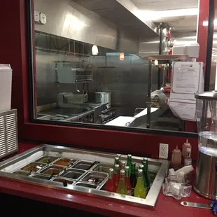 Salad bar and open kitchen area.