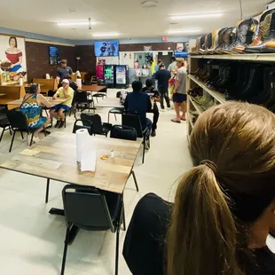View of restaurant and takeout window.