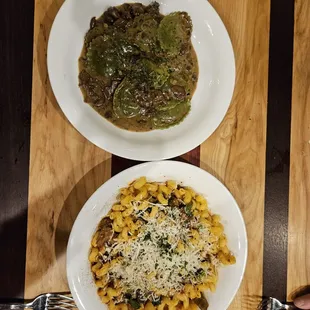 Smoke mushroom ravioli (top), Wild Boar ragu (bottom)