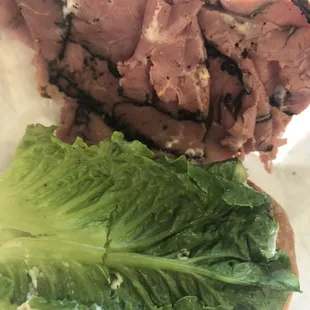 Inside my half roast beef sandwich. Fresh ingredients!