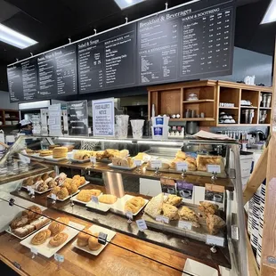 a display of baked goods in a bakery