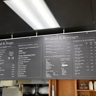Salad, soup and beverage menu