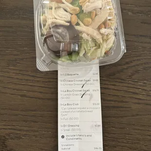 $9.99 (Half size) Chinese Chicken Salad ordered online.