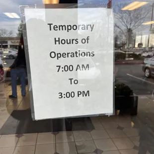 New hours: 7am-3pm