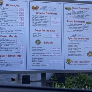 a menu for a restaurant