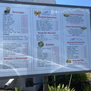 Menu: Beverages, Breads n Dressings, Breakfast Sandwiches, Soups, Salads, Classic/Panini/Specialty Sandwiches, Wrap and Roll