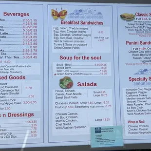 a menu for a restaurant