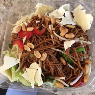 This salad is the bomb  Don&apos;t need much dressing as the noodles flavor the lettuce.  And this is inexpensive for a plate full