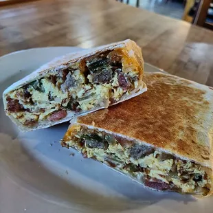 Breakfast burrito combo - sausage, egg, cheese and vegetables with hashbrown