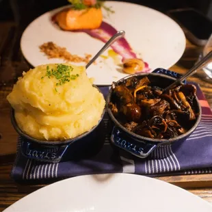 Side orders : Olive Oil-Whipped Yukon Potatoes and Garlic-Roasted Seasonal Forest Mushrooms