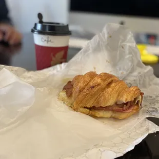 Breakfast sandwich and coffee