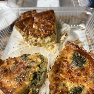three pieces of quiche