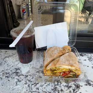 Lunchtime  Grilled veggie sandwich And iced house brew tea