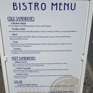 Bistro lunch menu