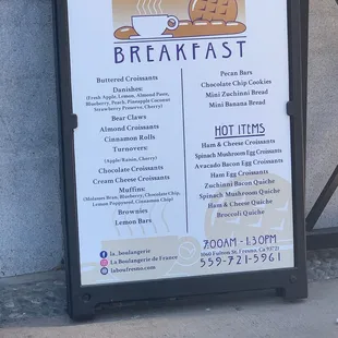 Breakfast menu