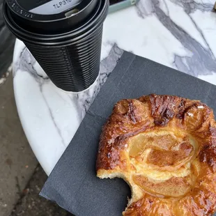 Apple danish and almond milk latte