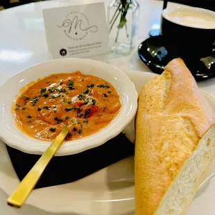 Tomato basil soup combo with half baguette.