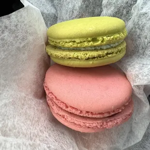 Pistachio Macaroon and Strawberry Macaroon