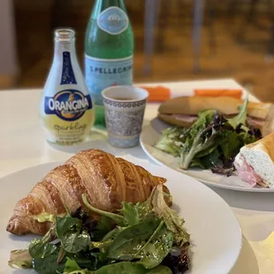 Ham and comte cheese baguette, egg bacon cheese croissant, espresso