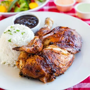 a plate of chicken and rice