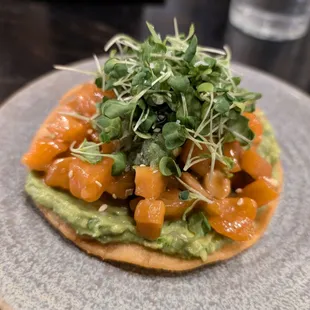 Cured salmon tostada