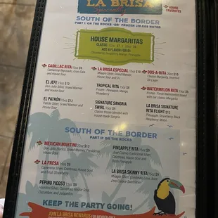 Margaritas menu