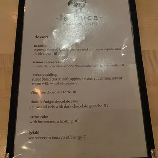 Dessert Menu