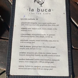 Cocktail menu