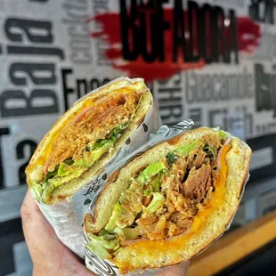 a hand holding a burrito