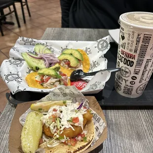 Fish taco, fish ceviche tostada