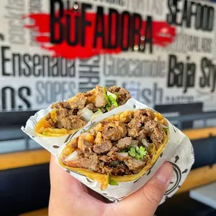 a hand holding a burrito