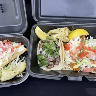 Potato Tara I and the combo: asada, Baja fishy 2 and some lemon pepper chilies!