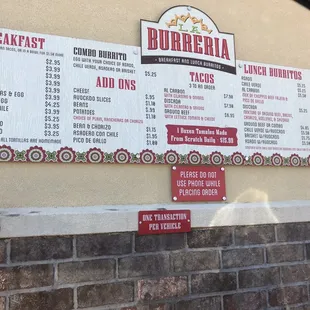 Menu with updated prices