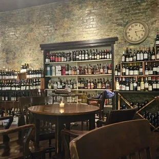 a wall of wine bottles