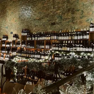 rows of wine bottles on shelves