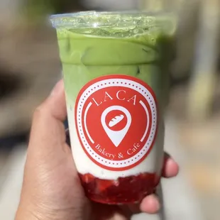 Strawberry Matcha Latte (iced, no sweetness) - $5.21 only!
