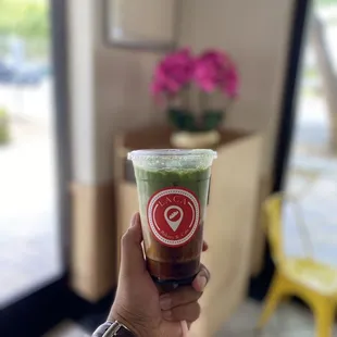 Dirty Matcha - drip coffee, matcha, milk | $5.70
