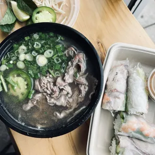 Beef pho &amp; spring rolls