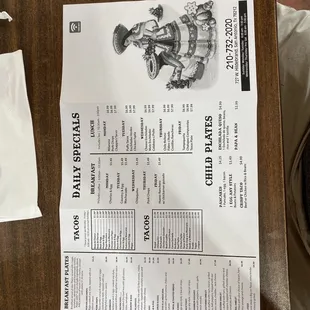 a menu on a table