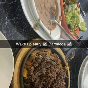 lb of Barbacoa and 1/2 pint of beans.