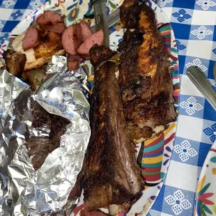 A "parrillada" with Ribs, chicken, Steak and Sausage