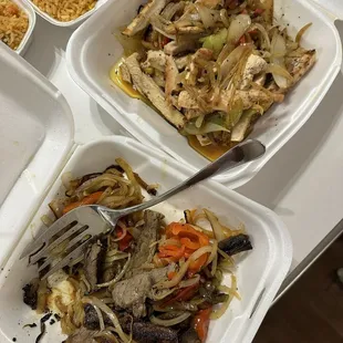 &quot;one pound&quot; of chicken and beef fajitas with sides.