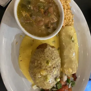 Fried Avocado &amp; Enchilada with Al Pastor &amp; Queso + Charro beans