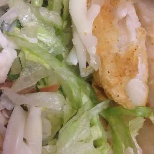 The inside of the scrumptious fish taco